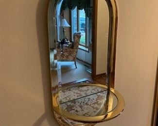 Milo Baughman Brass Racetrack Mirror with Shelf