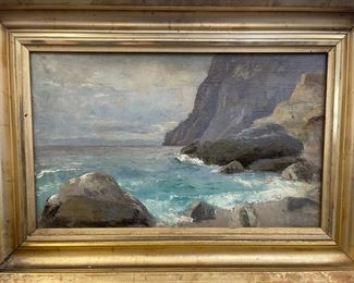 19th c. Seascape oil on canvas in water gilt frame