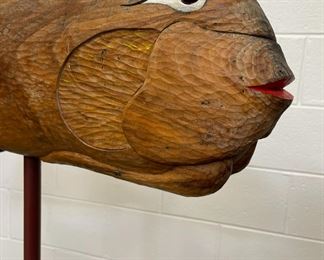 Loder Lampela (1940-2002, Amesville, OH) Large Folk Art Fish on Iron Stand