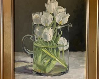 Trisha Vergis (b. 1962, Pennsylvania) Tulips Still Life Oil on Board