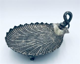 800-Silver Dolphin & Shell Dish by H. Meyen, Berlin (1846-1950) (12.25ozt)