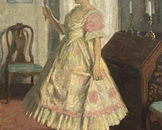 Sam Uhrdin (1884-1964, Sweden) Large Interior Scene of Woman with Mirror