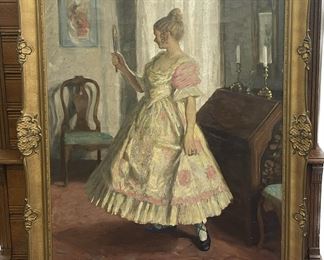 Sam Uhrdin (1884-1964, Sweden) Large Interior Scene of Woman with Mirror