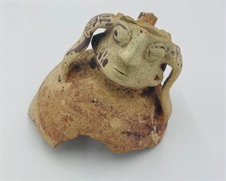 Geometric-Painted Broken Vessel Top with Face