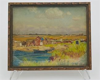 Frank Convers Mathewson (1862-1941, Rhode Island) Watercolor on Board “Galilee Pt. Judith”