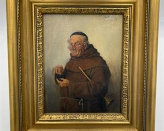 Hedwig Oehring (b. 1855, Germany) Oil on Board of Monk