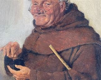 Hedwig Oehring (b. 1855, Germany) Oil on Board of Monk