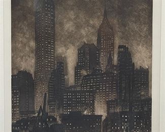 Samuel Chamberlain (1895-1975, American) “Manhattan Twilight” Etching & Drypoint #99/100