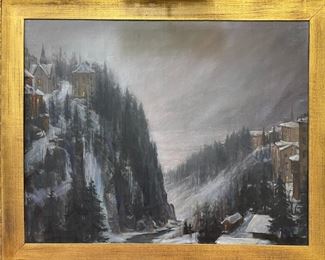 Large German Oil on Canvas "Christmas Day"