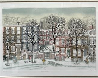 Cuca Romley (b. 1933, New York) “Greenwich Village” Hand Colored Etching, 1980