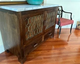 Custom hand made marble top cabinet w/laid brass-$1,300