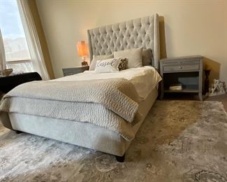 Arhaus (Like New) Queen size Devereaux Tufted bed w/Arhaus Retreat firm mattress (New cost $7,800)-$2,000