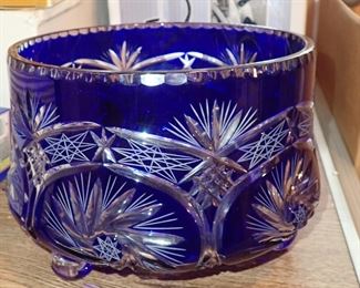 COBALT BLUE CUT TO CLEAR FOOTED BOWL 
