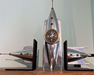 Rocket Table Clock Book Ends By PENDULUX