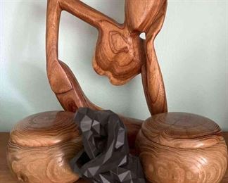 Wood Figurines Lidded Boxes For Decor