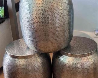 3 Cala Silver Hammered Metal Drum Storage