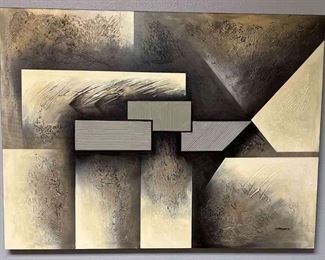 Textured Geometric Abstract Oil on Canvas Signed Max