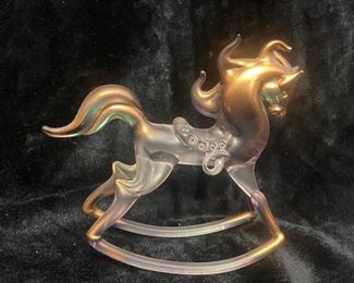 Hand Blown Gold Trimed Glass Rocking Horse