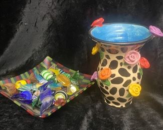 Murano Glass Candy Signed English Ceramic Vase