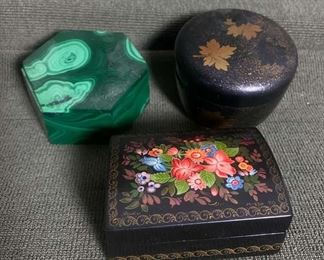 Malachite, Rusian Asian Lacquer Boxes