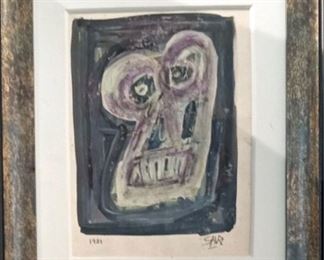 Antonio Saura (1930-1998) Neo-Expressionist Portrait - Medium: watercolor and ink - Signed lower right and dated 1981. Measures 9" x 8" (unframed). From a Beverly Hills private collection.                                                                                          Antonio Saura was born on September 22, 1930, in Huesca, Spain. When Saura was young,his father took him to Madrid to visit the Museo del Prado, where he viewed paintings by Francisco de Goya and Diego Velezquez. After he contracted tuberculosis at age thirteen and was confined to his bed for five years, Saura reflected on his visit to the Prado. In 1947, on his way to recovery and without formal training, he began to produce art. Initially he experimented with diverse mediums, including paint, lithography, engraving, prose, and poetry.Antonio Saura Atar's was a Spanish artist and writer, one of the major post-war painters to emerge in Spain in the fifties whose work has marked several generations of artists and 