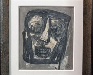 Antonio Saura (1930-1998) Neo-Expressionist Portrait - Medium: watercolor and ink - Signed lower right and dated 1981. Measures 9" x 8" (unframed). From a Beverly Hills private collection.                                                                                          Antonio Saura was born on September 22, 1930, in Huesca, Spain. When Saura was young,his father took him to Madrid to visit the Museo del Prado, where he viewed paintings by Francisco de Goya and Diego Velezquez. After he contracted tuberculosis at age thirteen and was confined to his bed for five years, Saura reflected on his visit to the Prado. In 1947, on his way to recovery and without formal training, he began to produce art. Initially he experimented with diverse mediums, including paint, lithography, engraving, prose, and poetry.Antonio Saura Atar's was a Spanish artist and writer, one of the major post-war painters to emerge in Spain in the fifties whose work has marked several generations of artists and 