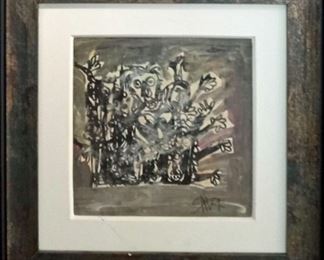 Antonio Saura (1930-1998) Neo-Expressionist Portrait - Medium: watercolor and ink - Signed lower right and dated 1981. Measures 9" x 8" (unframed). From a Beverly Hills private collection.                                                                                          Antonio Saura was born on September 22, 1930, in Huesca, Spain. When Saura was young,his father took him to Madrid to visit the Museo del Prado, where he viewed paintings by Francisco de Goya and Diego Velezquez. After he contracted tuberculosis at age thirteen and was confined to his bed for five years, Saura reflected on his visit to the Prado. In 1947, on his way to recovery and without formal training, he began to produce art. Initially he experimented with diverse mediums, including paint, lithography, engraving, prose, and poetry.Antonio Saura Atar's was a Spanish artist and writer, one of the major post-war painters to emerge in Spain in the fifties whose work has marked several generations of artists and 