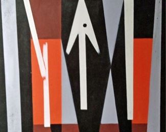 Carlos Merida (1891-1985) "Orange, White and Black (Abstract)" - Medium: oil on canvas - Signed lower right and dated 1980. Measures 24" x 21" (unframed). From a Beverly Hills private collection.                                                                             Carlos Merida was a Guatemalan artist who was one of the first to fuse European modern painting to Latin American themes, especially those related to Guatemala and Mexico.In 1910, at the age of 19, Merida presented work in his first art exhibition. That same year,he moved to Paris, where he lived for four years and met and worked with Pablo Picasso,Piet Mondrian, and Amedeo Modigliani, as well as several prominent Latin American artists residing in Europe at that time.In 1919, Merida returned to Latin America and lived in Mexico as the Mexican Revolution drew to an end. There, he worked with Diego Rivera and Rufino Tamayo. Merida's extensive and varied body of work fused aspects of Surrealism, Muralism, Cubism,and Euro