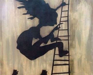 Blek Le Rat (b. 1952) "Rat Attack" - Medium: three color spray paint on canvas - Signed upper right and dated 2009.Measures 48" x 36" (unframed). From a Beverly Hills private collection.Blek le Rat, born Xavier Prou in Boulogne-Billancourt, Paris in 1951, was one of thevery first graffiti artists in Paris, and is considered the originator of stencil movement.During a trip to the United States in 1971, he discovered the first graffiti in NYC whichintrigued and impressed him deeply. But when he began to paint in the street in 1981 inParis, he chose the stencil that had a more latin style which he felt was better suited tothe architecture of Paris. His first stencils were small black rats that he made run alongthe walls of Paris. The rat, the anagram of the word ART.