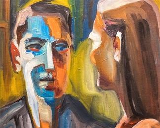 David Park (1911-1960) "Two Faces" - Medium: oil on canvas. Signed lower left and dated 1960. Measures 24" x 20" (unframed). From a Beverly Hills private collection.                                                                                                                                             David Park was one of the post-World War II alumni of the San Francisco Art Institute which was called the California School of Fine Arts (CSFA) at the time.He revived an interest in figurative art, at first experimenting with still-abstracted form sthat relied on color for their impact, dynamics and warmth. Park, along with Richard Diebenkorn and Elmer Bischoff, broke away from the philosophy of painting promoted by Clyfford Still, who taught at the Institute, forming what would later be called the BayArea Figurative Movement. Their influence may be seen in the work of later Bay Area Figurative School artists such as Paul John Wonner, Nathan Oliveira, Manuel Neri,Henry Villierme, Henr