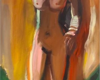 David Park (1911-1960) "Female Nude" - Medium: oil on canvas - Signed lower right and dated 1960. Measures 29" x 17" (framed). From a Beverly Hills private collection.                                                                                                                                                  David Park was one of the post-World War II alumni of the San Francisco Art Institute which was called the California School of Fine Arts (CSFA) at the time.He revived an interest in figurative art, at first experimenting with still-abstracted forms that relied on color for their impact, dynamics and warmth. Park, along with Richard Diebenkorn and Elmer Bischoff, broke away from the philosophy of painting promoted by Clyfford Still, who taught at the Institute, forming what would later be called the Bay Area Figurative Movement. Their influence may be seen in the work of later Bay Area Figurative School artists such as Paul John Wonner, Nathan Oliveira, Manuel Neri,Henry Villier