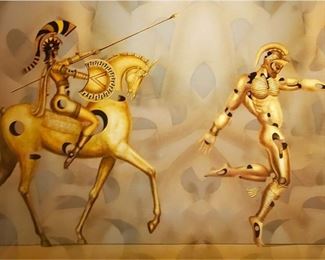 Hovik Kochinian (b. 1953) "Leading To Freedom" - Medium: mixed media on canvas - Measures 68" x 40?. Private collection of Hovik Kochinian .                                                                                                                                                                                            The artist's works have gone up for sale at public auction 108 times, mostly in the Painting category. The oldest auction recorded online being the sale of his work"Dancers" sold in 2010 at Jean Marc Gallery & Auction House (Painting) and the most recent is ?Portrait? sold in 2022 (Painting).Hovik Kochinian was born in the Lori region of Armenia in 1953. In his youth,he exhibited great interest in fine arts. He started attending art school at age 7. In1972 Hovik graduated from the State University of Armenia. During his student years, he participated in several state and nationwide exhibitions.