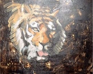 Tony Scherman (1950-2023) "Tibetan Tiger" - Medium: encaustic. Measures 45" x 48" (unframed). From a Beverly Hills private collection. Tony Scherman chose to pursue image and figuration, working exclusively in theuncommon wax and pigment encaustic technique. His paintings and works on paperweave through the history of art and embrace image-imprints through the moderntechnologies of camera work and film.Scherman?s work is represented in 30 public collections across Canada andinternationally in the Los Angeles County Museum, The Museum of ContemporaryArt, La Jolla, Denver Museum of Art, San Diego Museum, High Museum Atlanta,The Birmingham Museum of Art, Library of Congress, Washington, ContemporaryArts Society London, Arts Council of Great Britain, Pompidou Centre, Paris, F.R.A.C.Ile de France, and the Schlossmuseum Murnau, Germany.Scherman has been a visitinglecturer at numerous universities, art schools and public galleries in England, Canadaand the United States since the mid-1970s. H