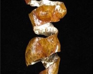 Sherri McEuen "Elle" - Medium: bronze - Signed lower center and dated 2021. Measures 26" x 11? x 13?.                                                  Artistically influenced by Dal? and Picasso, Sherri McEuen has been an accomplished sculptor, animator and surrealist painter since the 1970's. Her bronze work is in the renowned museum, Musee' D' Art Moderne. Graduating from California Institute of the Arts in 1978,she majored in experimental animation. She participated in the making of "Astronauts & Jellybeans",an animated film featured in the 1982 Cannes Film Festival, and other films that won the Cine Golden Eagle and Chris Plaque Awards. Sherri uses clay and bronze to capture youth, beauty,grace and innocence in the female form.Self taught as a sculptor, she first experimented with bronze casting in 2001 when she segued into her new medium, bronze sculpture. Sherri's subject matter is drawn primarily from the female form. She celebrates youth, beauty, motherhood and freedom. Her cer