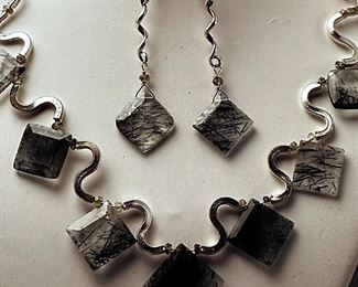 Hill Tribe Silver and Green Tourmalinated Quart necklace set