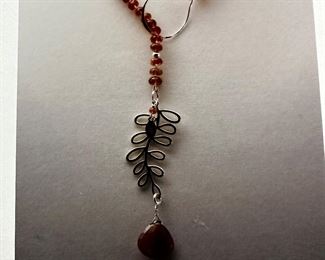 Lariat Necklace Set with hand knotted tourmaline and sapphire teardrop