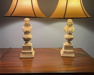Porcelain lamps with handmade shades 