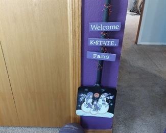 K State decor - signs, blanket, shovel