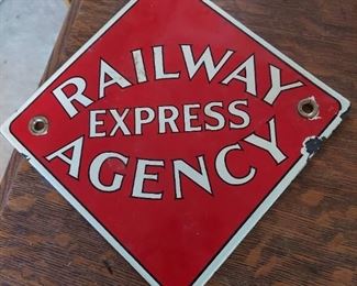 Enameled Railway Express Agency sign