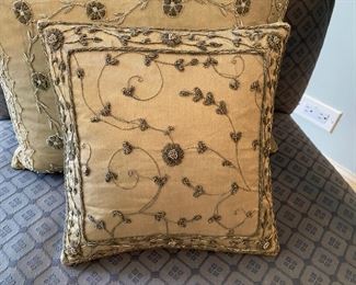 Pr. embroidered silk pillows 9" sq.