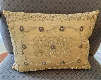 Embroidered silk pillow 11" x 16"