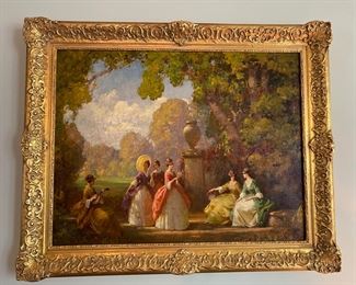 Joseph Tomanek, (American, 1889-1974)                              oil painting of ladies in a garden                                                                             frame size 35"h x 44"w