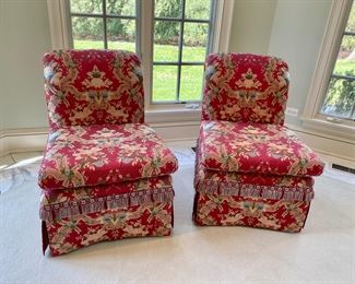 Pair silk brocade side chairs                                                         33"h x 24"w x 33"d