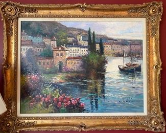 Painting Italian coast  W. Eddie (b.1955)  $900.00                                frame size  50"h x 40"w