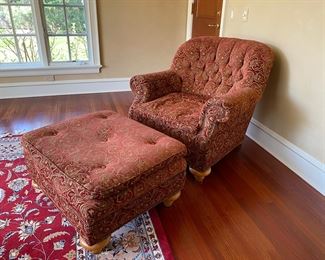 Baker tufted lounge chair & ottoman  $550.00                                          35"h x 38"w x 40"d   ottoman 16.5"h x 27"w x 32.5"d