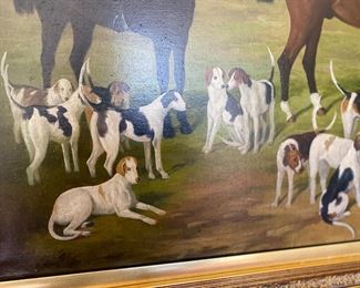 Leo Rawlings hunt scene oil on canvas $850.00                                      frame scene 33"h x 57"w 