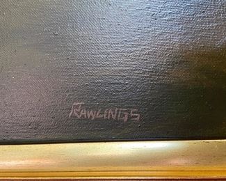 Leo Rawlings hunt scene oil on canvas $850.00                                      frame scene 33"h x 57"w 