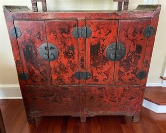  Chinese red lacquered  cabinet     $1500.00                                                   42"h x 42"w x 15"d