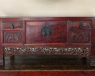 Antique Chinese table-top altar cabinet   $500.00                                     16"h x 41.5" long x 15"d