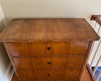 Biedermeier three drawer chest     $500.00                                         34"h x 41.5" w x 21"d     as found